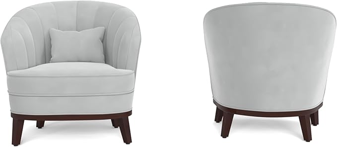 AC Pacific Ava Modern Barrel Accent Chair Upholstered Lounge Armchair with Curved Backrest Channel-Tufted Details Soft Seat Cushion &amp Throw Pillow for Living Room or Bedroom Light Grey