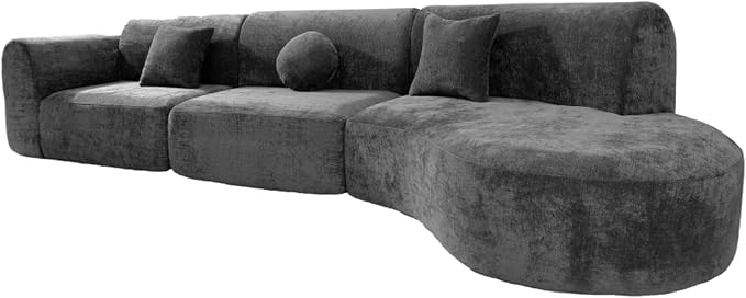 140 Modern Curved Sectional Sofa with High-Density Fully Compressed Sponge and Chaise Lounge 3-Piece Set Fully Assembled Right Hand Facing Perfect for Living Room Lounge (Dark Gray)