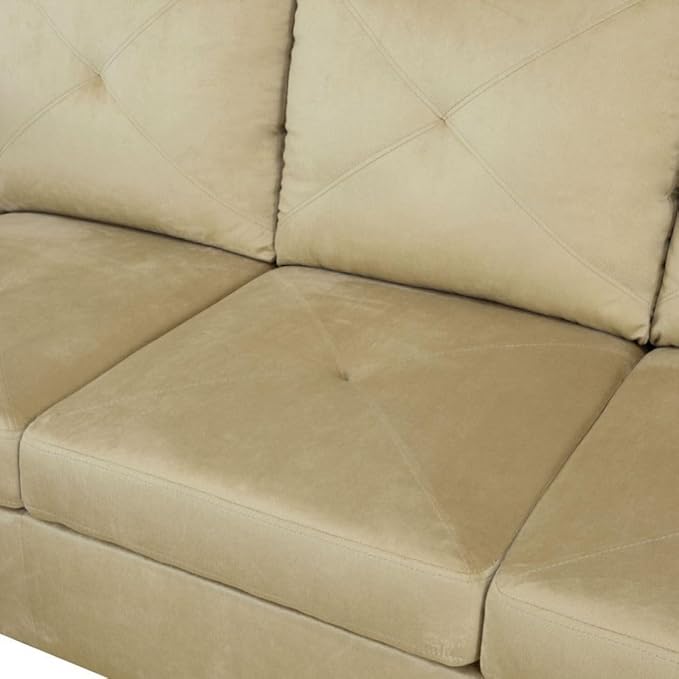 Beige L-Shaped 3-Piece Microfiber Sofa with Storage Ottoman Set Sectional Couch Sofa Set for Living Room Office Small Space