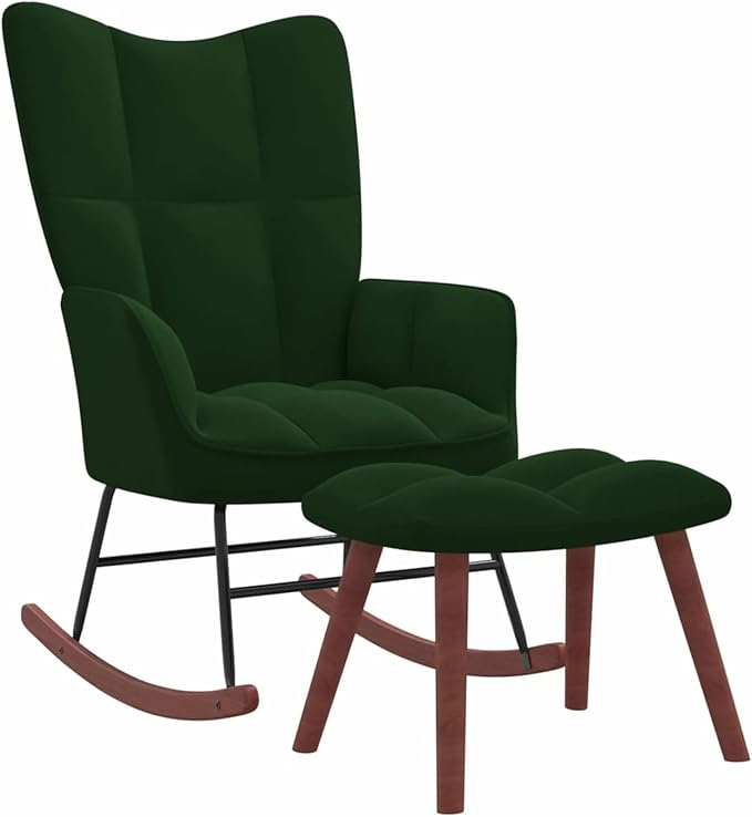 Rocking Chair with Footrest Velvet Dark Green Rocking Chair Breastfeeding Armchairs for Living Room