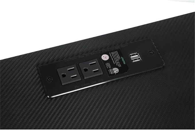 Pemberly Row Wood Writing Desk 57.5 H x 46.5 W x 20.5 D Black and Gunmetal Finish USB Ports Wireless Charger Whiteboard Modern Space-Saving Design Multifunctional Home Office Desk with