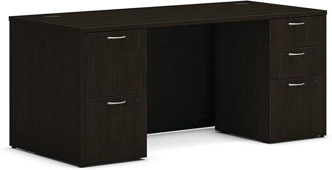 HON MOD Executive Office Desk with Drawers Modern Computer Desk with Double Pedestals Home Office 66 W Java Oak