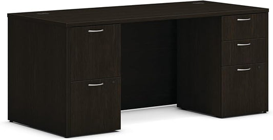 HON MOD Executive Office Desk with Drawers Modern Computer Desk with Double Pedestals Home Office 66 W Java Oak