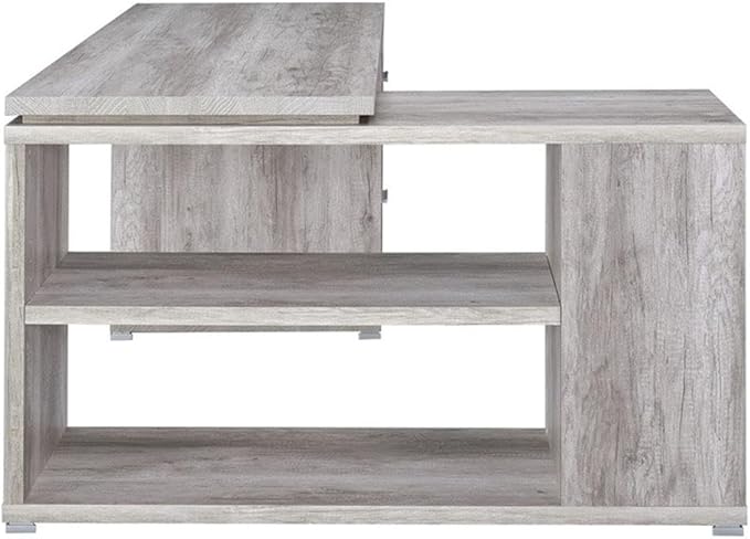 Pemberly Row L-Shaped Corner Storage Desk 60W x 47.25D x 29.5H Grey Driftwood Finish Engineered Wood 5 Shelves 3 Drawers Built-In File Cabinet for Letter/Legal Files Reversible Home Office