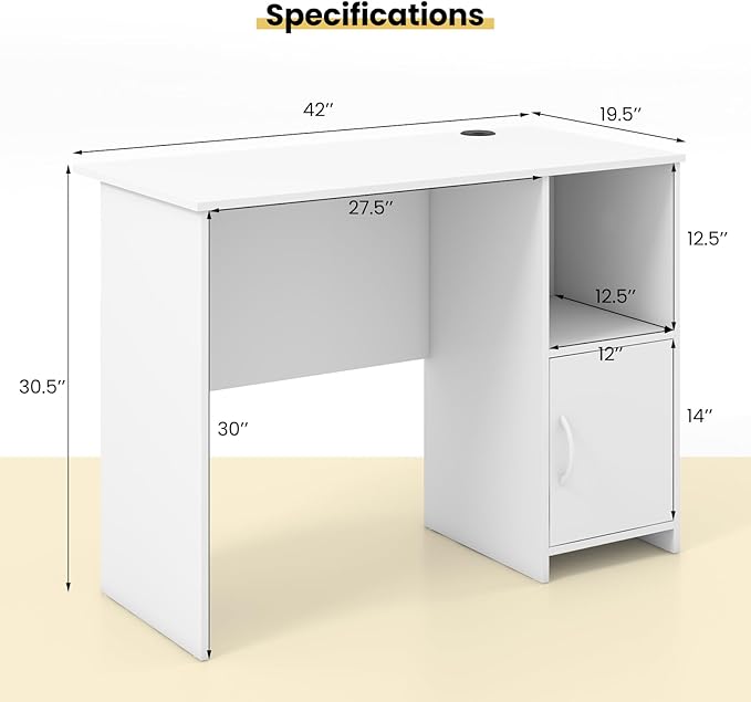 Giantex Small Computer Desk White Desk with Storage Cabinet &amp Shelf Compact PC Laptop Table Workstation Makeup Vanity Table Modern Study Writing Desk for Small Space Bedroom Home Office