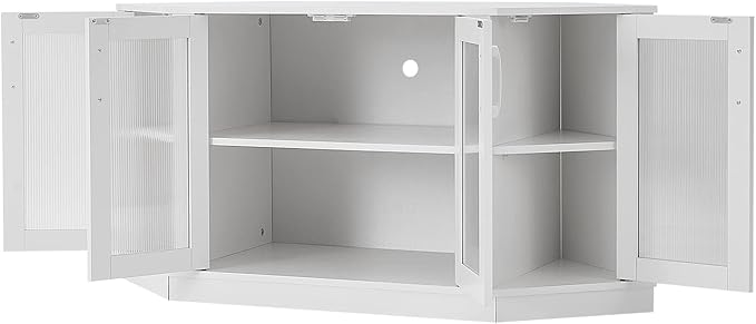 Panana Corner TV Stand - 47 Inch Media Console with 4 Doors and Shelves Living Room Storage for TVs up to 51 Inch (White)