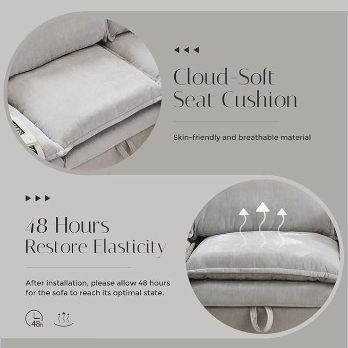 88.98 Cloud Couch Sectional with Storage Ottoman Sectional Couches for Living Room U-Shape Modular Sectional Sofa with 5 Seater Chenille Sofa and Pillow for Apartment BedroomLight Grey