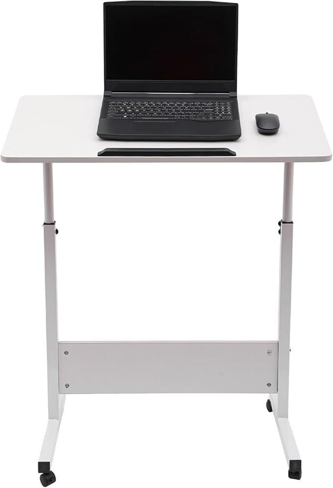 Adjustable Height Standing Desk 180° Adjustable Tilt Angle Portable Mobile Laptop Desk for Sitting and Standing Rolling Computer Stand with 360° Swivel Wheels for Home Offices (White)