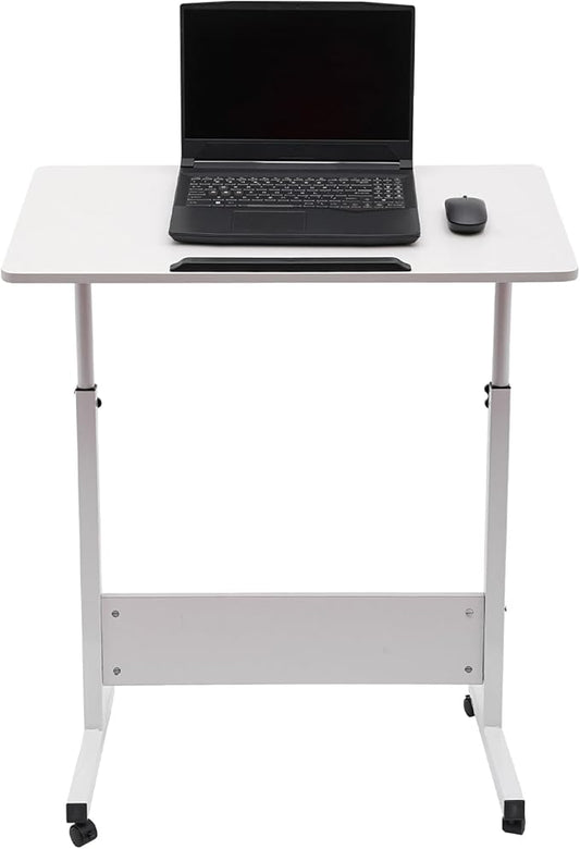 Adjustable Height Standing Desk 180° Adjustable Tilt Angle Portable Mobile Laptop Desk for Sitting and Standing Rolling Computer Stand with 360° Swivel Wheels for Home Offices (White)