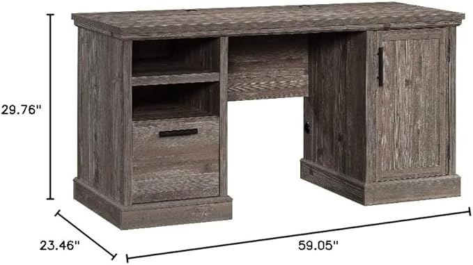 Sauder Aspen Post Engineered Wood Computer Desk in Pebble Pine/Brown