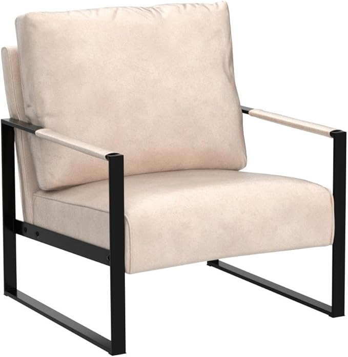 Container Furniture Classic Mid Century Modern Accent Chair with Durable Square Metal Frame Armchair for Living Room Bedroom Home Office in Spotted Microfiber Upholstery Light Camel