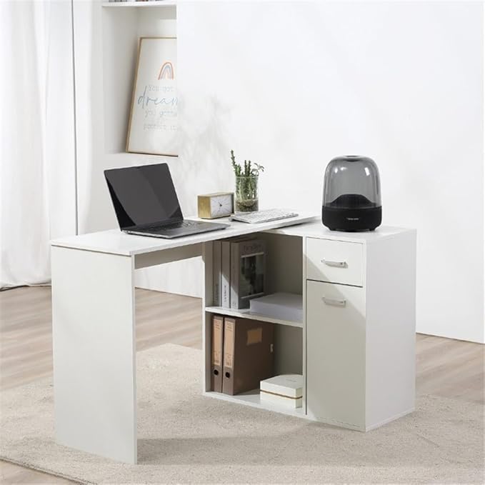 L-Shaped Computer Desk with Bookshelf Home Office Desk with Bookcase Space-Saving Writing Desk Work Table for BedroomCorner Desk with Shelves Office Desk Study Writing Table Workstation