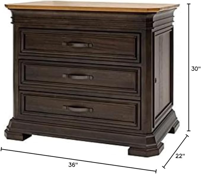 BOWERY HILL Executive Lateral Filing Cabinet with Solid Wood Plank Top in Brown Solid Wood Construction Sturdy and Durable Office or Home Use Secure Document Storage