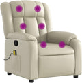 vidaXL Cream Faux Leather Massage Recliner Chair-Ergonomic Manual Reclining Lounge Chair for Elderly-6-point Vibrating Armchair