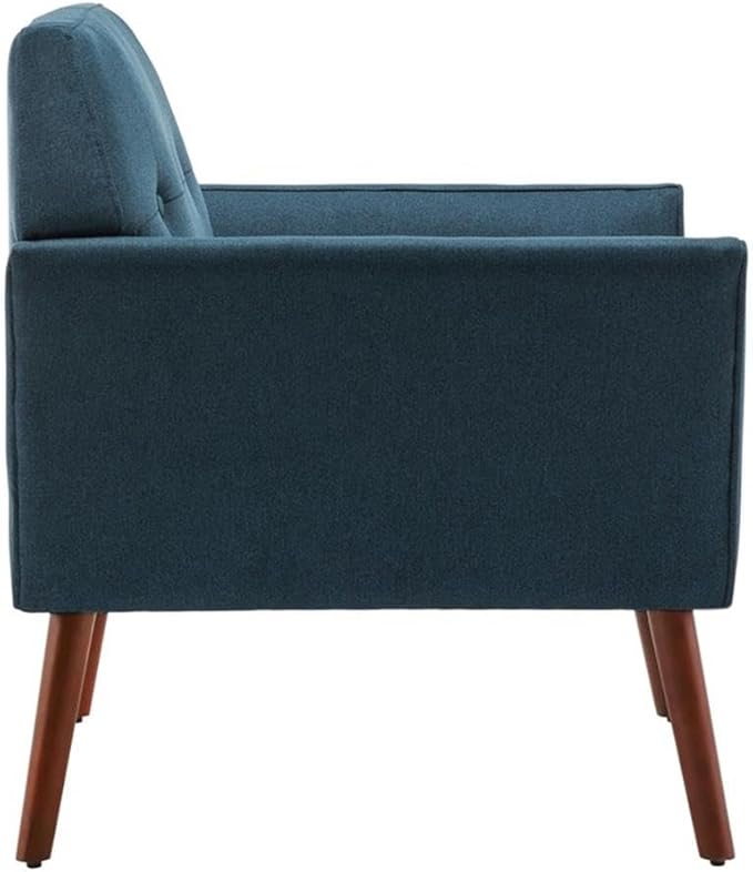 Pemberly Row Accent Chair Blue Polyester Fabric Solid Wood Legs with Espresso Finish 30 x 27.25 x 31.5 in. Button-Tufted Mid-Century Modern Design Living Room or Lounge Chair