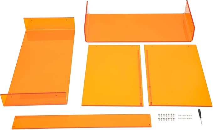 Orange Acrylic Desk with Open Storage 33.46'' × 15.75'' × 29.53'' Laptop Study Table Home Office Console Table Modern Minimalist Office Study Desk