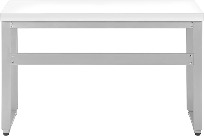 Penau Adjustable Computer Desk Modern Home Office Standing Desk 48 Inch White Laminate Table with Grey Metal Legs Multi-Functional Workstation
