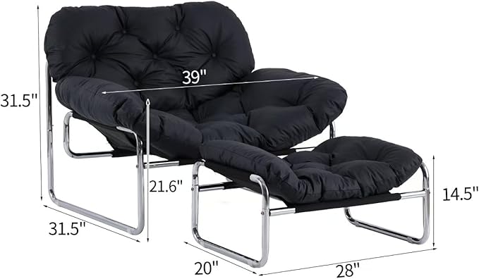 Living Room Chair Lazy Chair with Ottoman Recliner Chair Black Comfy Chairs Dorm Lounge Chair Reading Chairs Soft Chair Bedroom Office