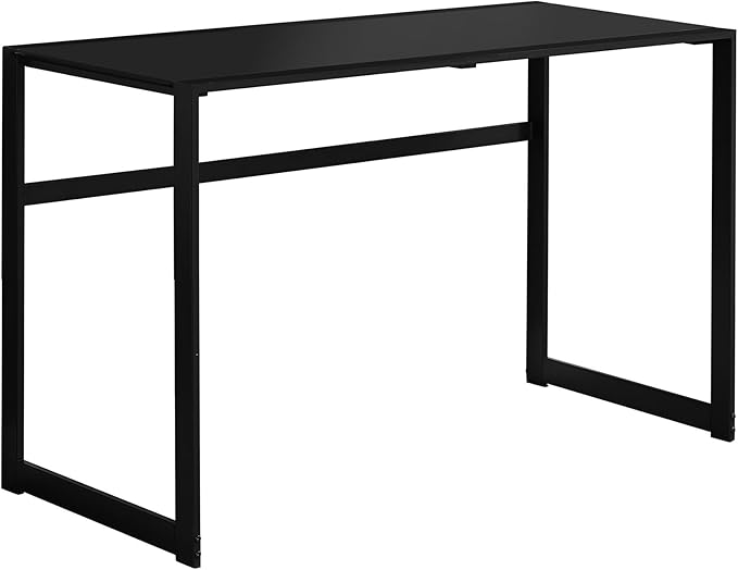 Penau Computer Desk for Home Office 48l Black Tempered Glass Top Black Metal Legs Space-Saving Design Modern Minimalist Style