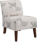 Atlin Designs Contemporary Fabric Slipper Chair Gray Linen Butterfly Print Upholstery Eucalyptus Wood Frame Dark Espresso Finish 31.5H x 22W x 28D Plush Seat and Back Accent Chair for Living