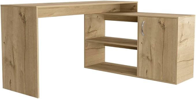 59 Modern L-Shaped Computer Desk with 2 Open Shelves &amp Closed Storages Corner Computer Desk for Home Office/Files/Books/Decor/Corner/Against (Beige)