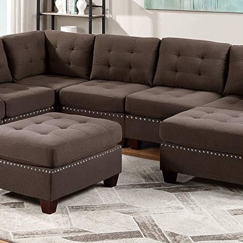 NewCosmos Living Room Furniture Tufted Armless Chair Black Coffee Linen Like Fabric 1pc Armless Chair Cushion Nail Heads Wooden Legs
