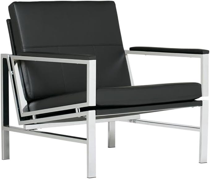 Atlas Modern Accent Chair in Blended Leather Chrome / Black