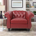 RARZOE PU Chesterfield Chairs Chesterfield Faux Leather Club Chair Chesterfield Button Tufted Leather Accent Chair with Nailhead Trim Scrolled Arms for Living Room Bedroom Office Burgundy