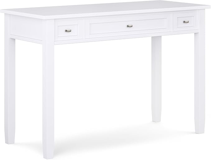 SIMPLIHOME Warm Shaker Desk - 48 Inch Wide Solid Wood Writing Desk in White Transitional Home Office Computer Table for Workspace or Study with Flip-Down Keyboard Tray and 2 Drawers