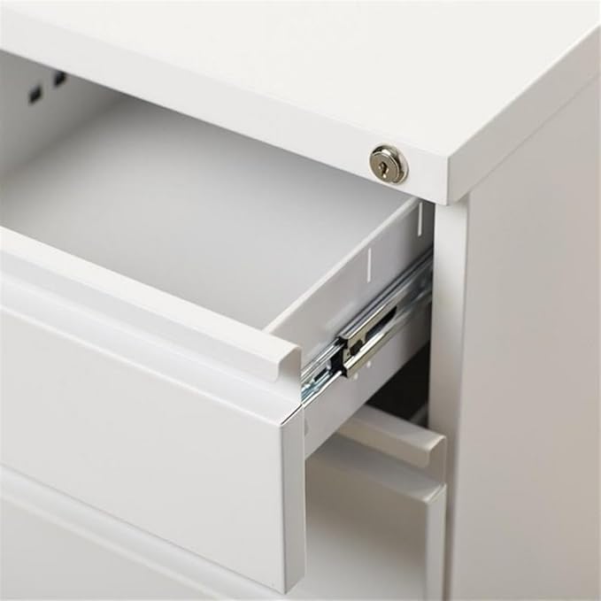 Pemberly Row 3 Drawers 27.75 Vertical White Metal Filing Cabinet Lockable Pre-Assembled Stationary Letter Size for Home Office