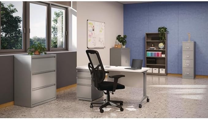 Alera Modern Teacher Series Pedestal Desk Left-Side Pedestal: Box/Box/File 60 x 24 x 28.75 White/Silver