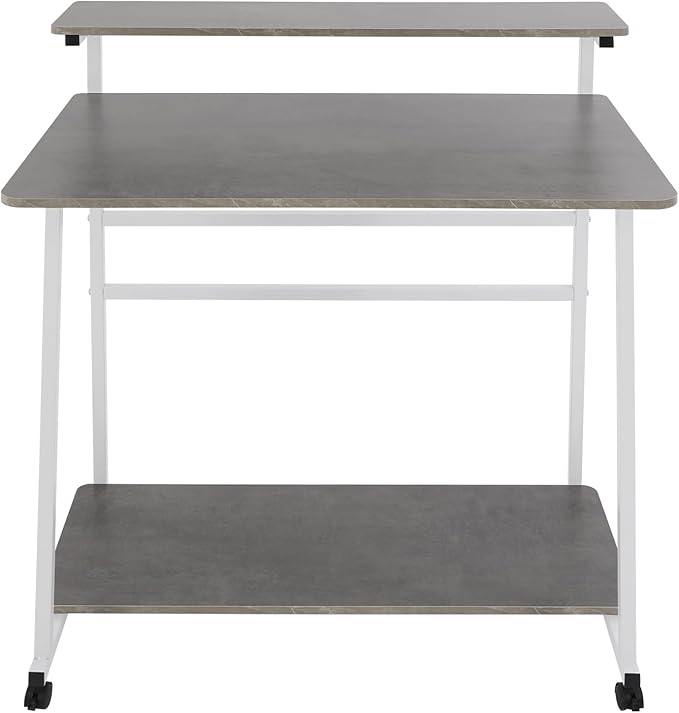 Home Office Desk3 Tier Rolling Computer Desk36inch Modern Home Desk Computer Desk Writing Table with Under Desk Storage Shelves for Home Office Study Bedroom (White+Grey)