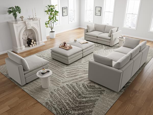 Txtin's Cloud Couches for Living Room L Shaped Sectional Couch with Ottoman Deep Plush 4 Seats Sofa Modern Sofa for Apartment Light Grey