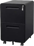 Mobile File Cabinet 2 Drawer File Cabinet with Lock and 4 Keys Mobile Metal Filing Cabinet File Cabinets for Home Office Under Desk Pre-Assembly(Black)