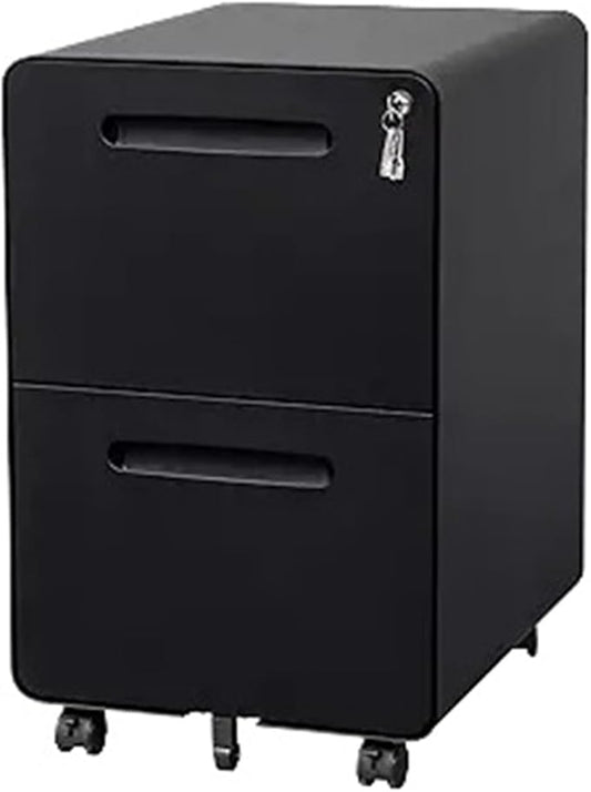 Mobile File Cabinet 2 Drawer File Cabinet with Lock and 4 Keys Mobile Metal Filing Cabinet File Cabinets for Home Office Under Desk Pre-Assembly(Black)
