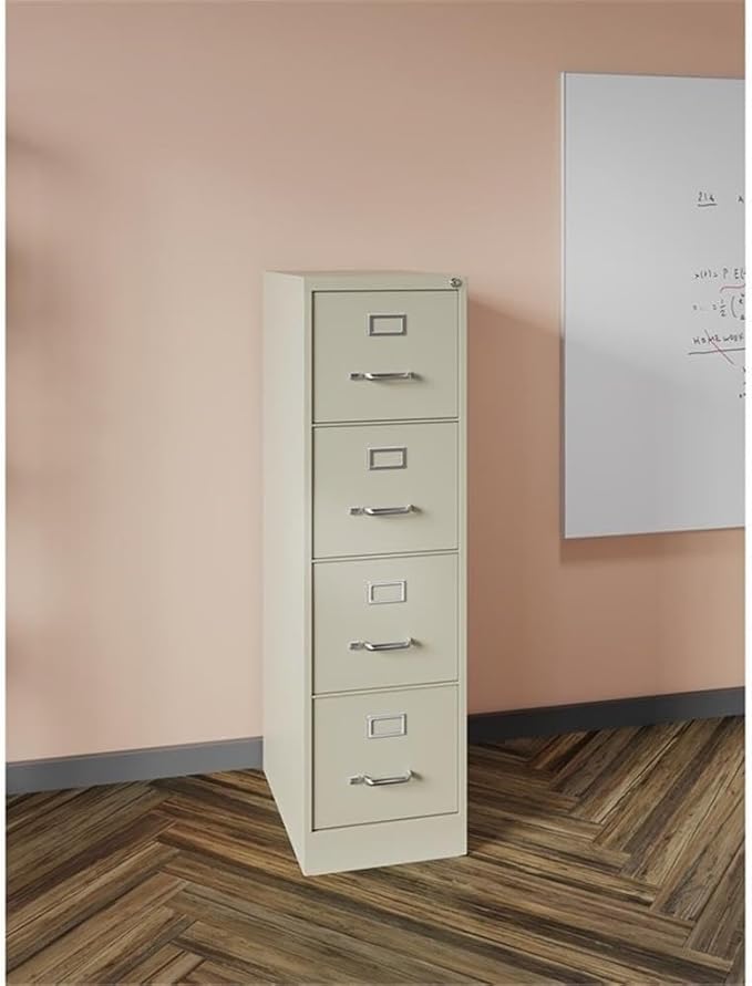 Pemberly Row 4 Drawers 52 Vertical Beige Metal Filing Cabinet Lockable Pre-Assembled Stationary Letter Size for Home Office
