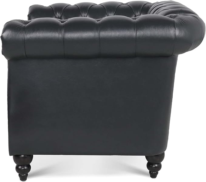 39 Chesterfield Fabric Single Sofa FurnitureUpholstered Sofa with Tufted BackRoll Arm Classic Chesterfield Settee Couches for Living RoomOffice (Black + PU)