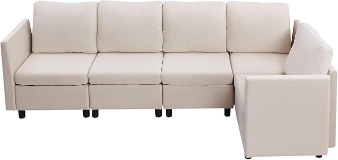 VEVOR Modular Sectional Sofa Modern 5-Seater Modular Sofa with Hidden Storage Customizable Cloud Sectional Couch Solid Wood Frame Upholstered Comfy Couch for Living Room Bedroom Beige