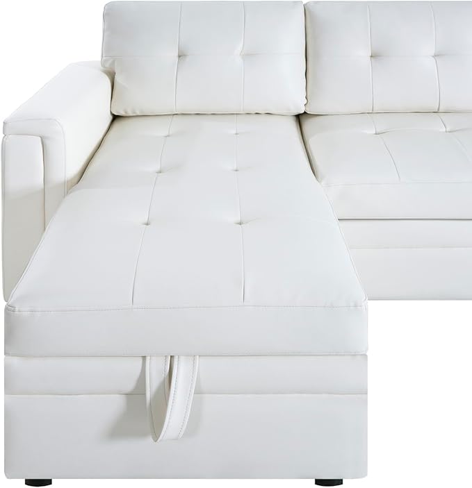 Naomi Home Lily Reversible Sleeper Sectional with Storage and USB Ports White/Air Leather