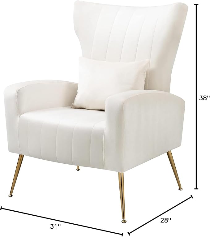 X-VOLSPORT Velvet Accent Chairs Set of 2 Mid Century Modern High Back Living Room Chair with Waist Pillow Upholstered Arm Chair with Metal Gold Legs for Bedroom Club White