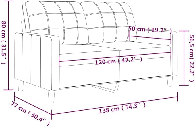 vidaXL Modern 2-Seater Sofa in Black Fabric with Comfortable Padded Seats and Metal Frame for Living Room or Office