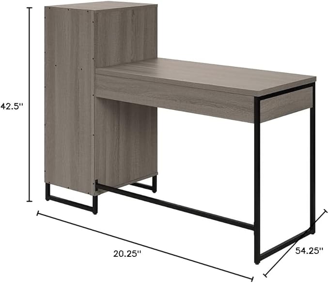 OSP Home Furnishings Hagney Lane Worksmart Sit-to-Stand Desk with 3 Adjustable Positions and Extra Shelves Farm Oak
