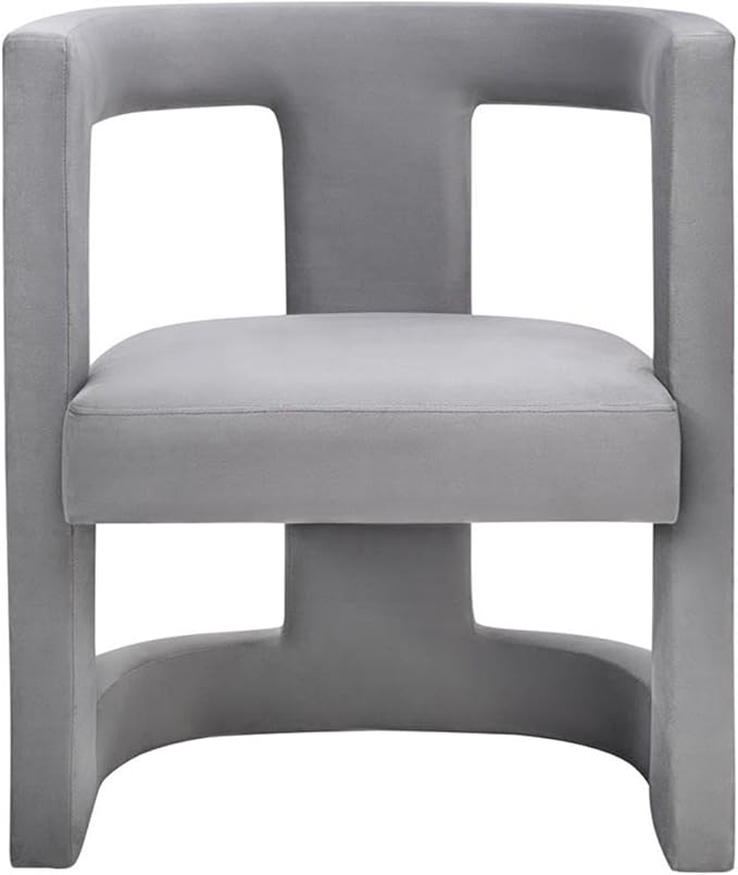 Pemberly Row Modern Gray Velvet Accent Chair 31 H x 26 W x 23.4 D Birch Frame Sculpted Design Handmade Living Room Seating Sumptuous Upholstery Contemporary Style for Home Decor