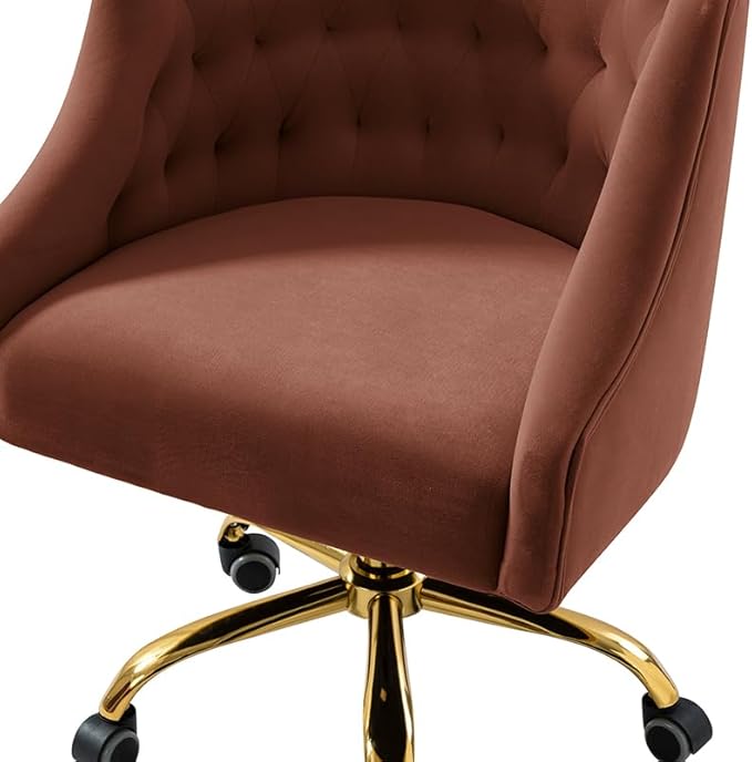 Velvet Office Chair with Gold Base Modern Cute Desk Chair Comfortable Adjustable Swivel Task Chair for Home Office Living Room Bedroom Vanity Study Burn Brick
