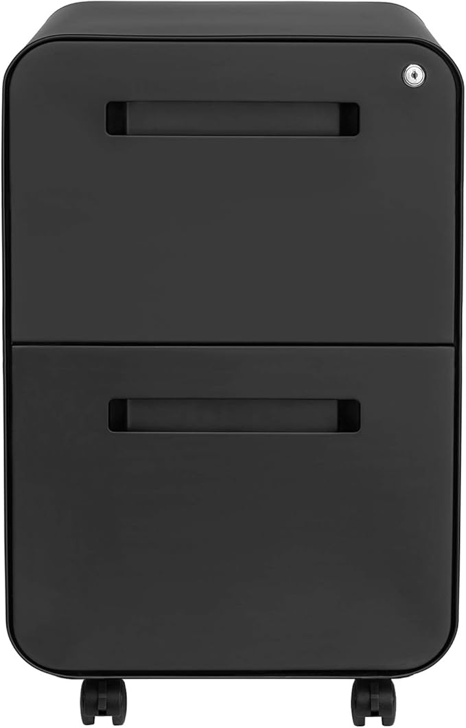 Laura Davidson Furniture Stockpile 2 Drawer Mobile File Cabinet with Lock - Under Desk Metal Filing Cabinet Legal/Letter File Folders Wheels and Stationary Feet Pre-Assembled Black