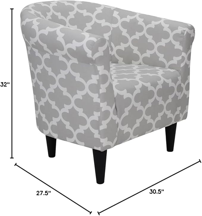 Pemberly Row Traditional Fabric &amp EPS Club Chair Gray/White Finish 32 H x 30.5 W x 27.5 D Lightweight Accent Chair with Padded Seat Comfortable Design for Living Room Bedroom or Entryway