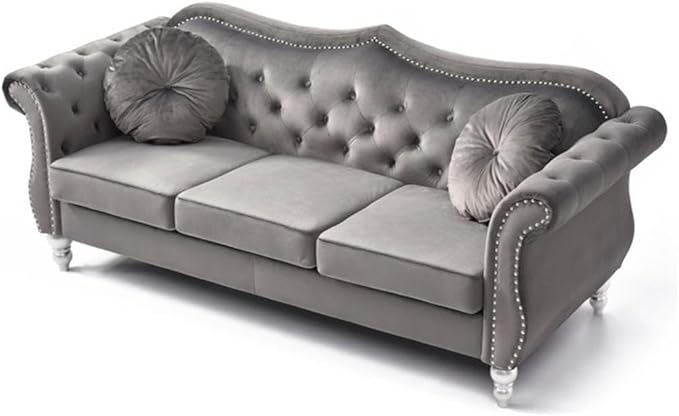 Glory Furniture Hollywood Velvet Sofa in Dark Gray
