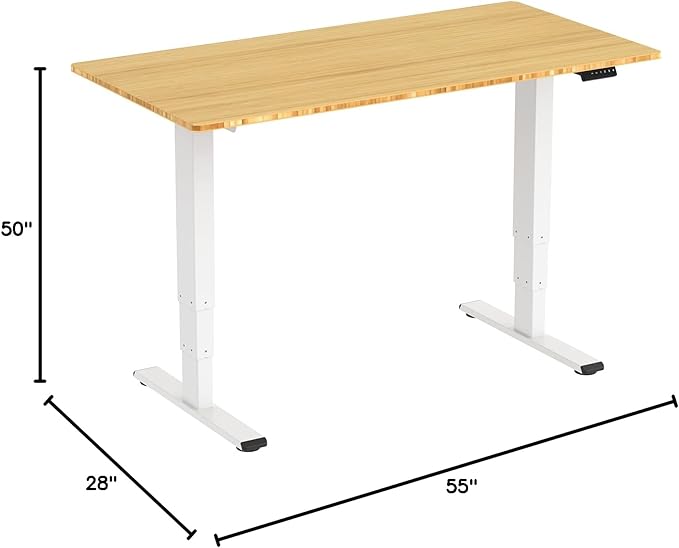 SANODESK 55 Inch 3 Stage Bamboo Electric Standing Desk Dual Motor Height Adjustable Desk Whole-Piece Desktop Sit to Stand Home Office Desk (White Frame/ 55” x 28” Natural Bamboo Top)