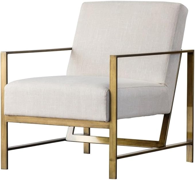 Pemberly Row 33 Fabric Arm Chair Flax Beige/Brushed Gold Finish Steel Frame Upholstered Modern Lounge Chair for Living Room or Accent Seating 27 W x 31.5 D 330 lbs Capacity