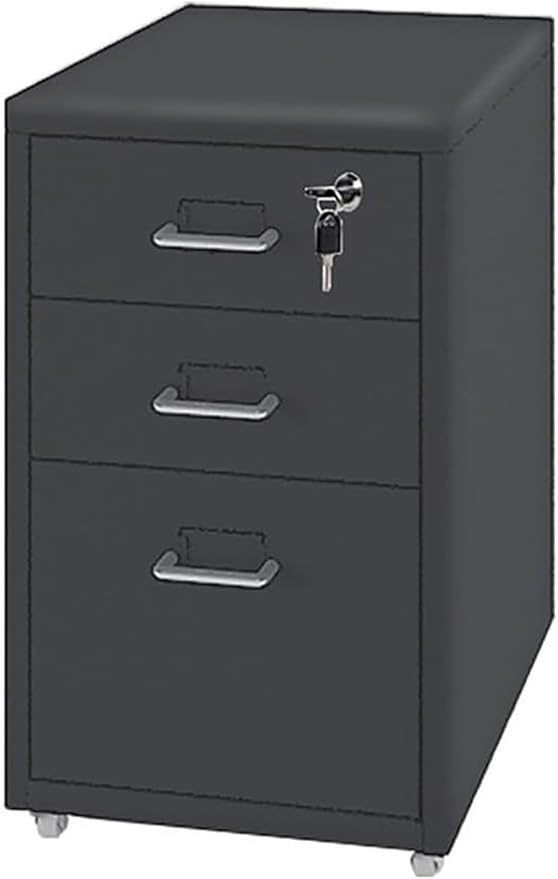 File Cabinet with 3 Drawer Metal Mobile File Cabinet with Lock and Casters Under Desk Metal Locker Cabinet for /A4 File (Color : Black Size : 11.02 L x 16.1 W x 19.3 H)